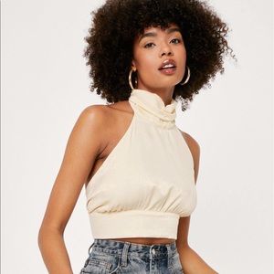 Never worn Creamy Yellow Backless Tie Halter Satin Crop Top